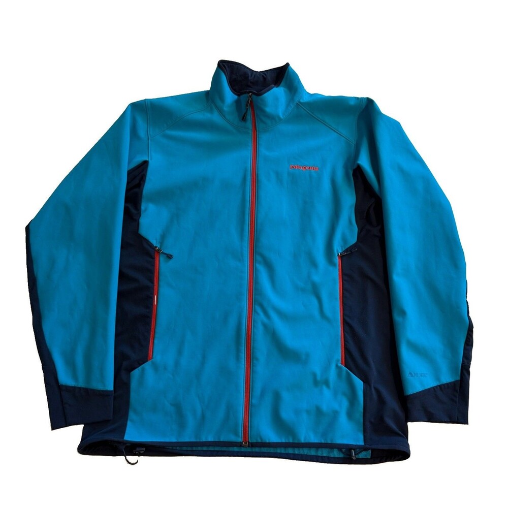 Patagonia Mens XL Polartec Windbloc Softshell Jacket Full Zip Blue Red Accent